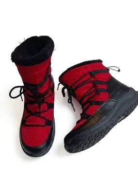London Fog Jade Red Quilted Winter Boots | Faux Fur Lined | Size 8M